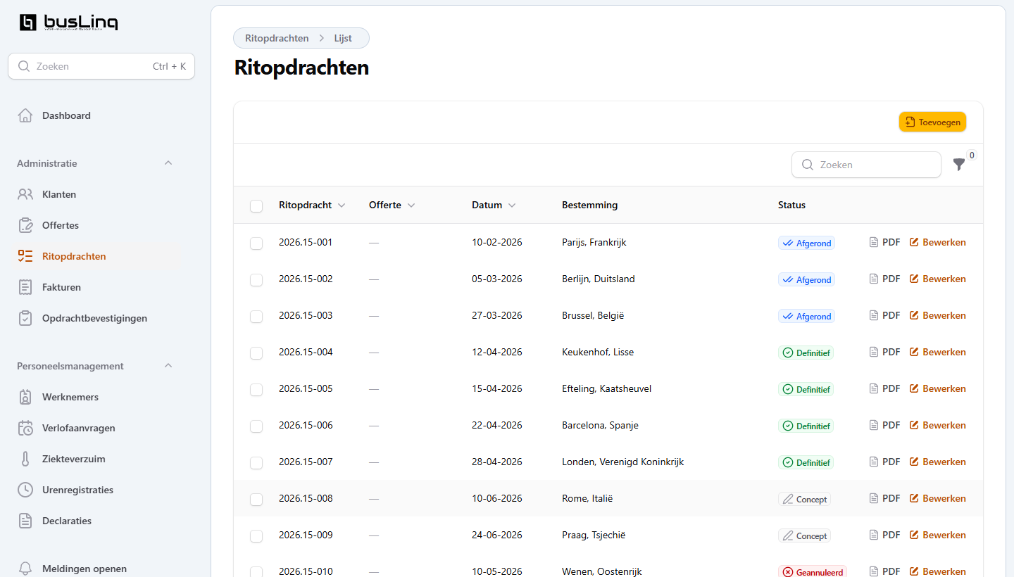 Ritopdrachten — BusLinq